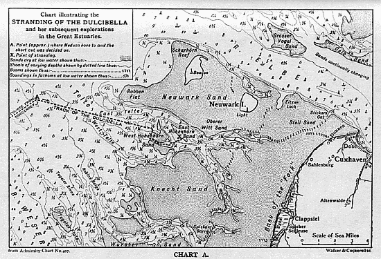 Chart illustrating the stranding of the Dulcibella, and her subsequent explorations in the Great Estuaries.