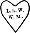 A heart containing the initials L. L. W. and W. M.
